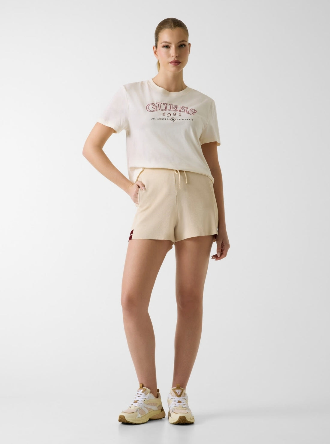 GUESS Womens Pearl White Arianna Boxy T-Shirt V6GI04K2965 Full View