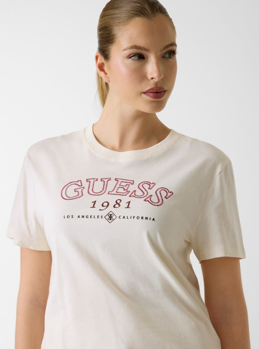 GUESS Womens Pearl White Arianna Boxy T-Shirt V6GI04K2965 Detail View