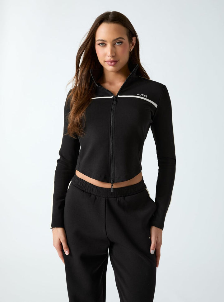 GUESS Womens Black Jasmine Full Zip Active Sweatshirt V6GQ04K2911 Front View