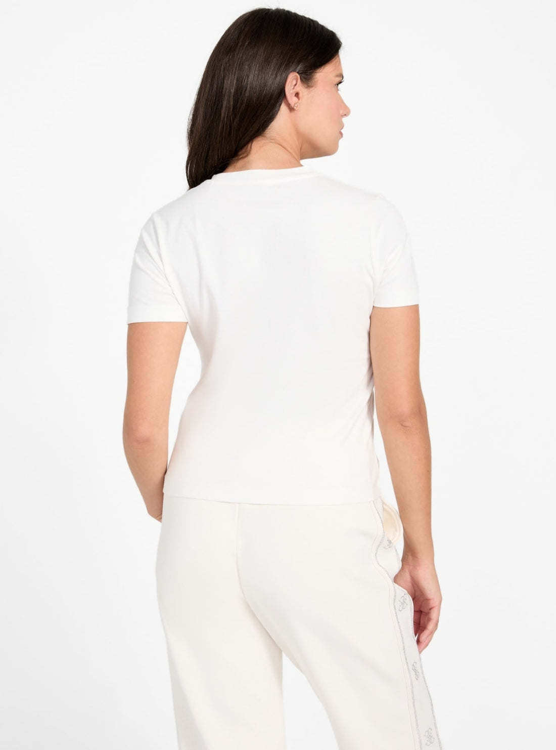 GUESS Womens Eco White Octavia Rhinestone T-Shirt V6RI20J1314 Back View