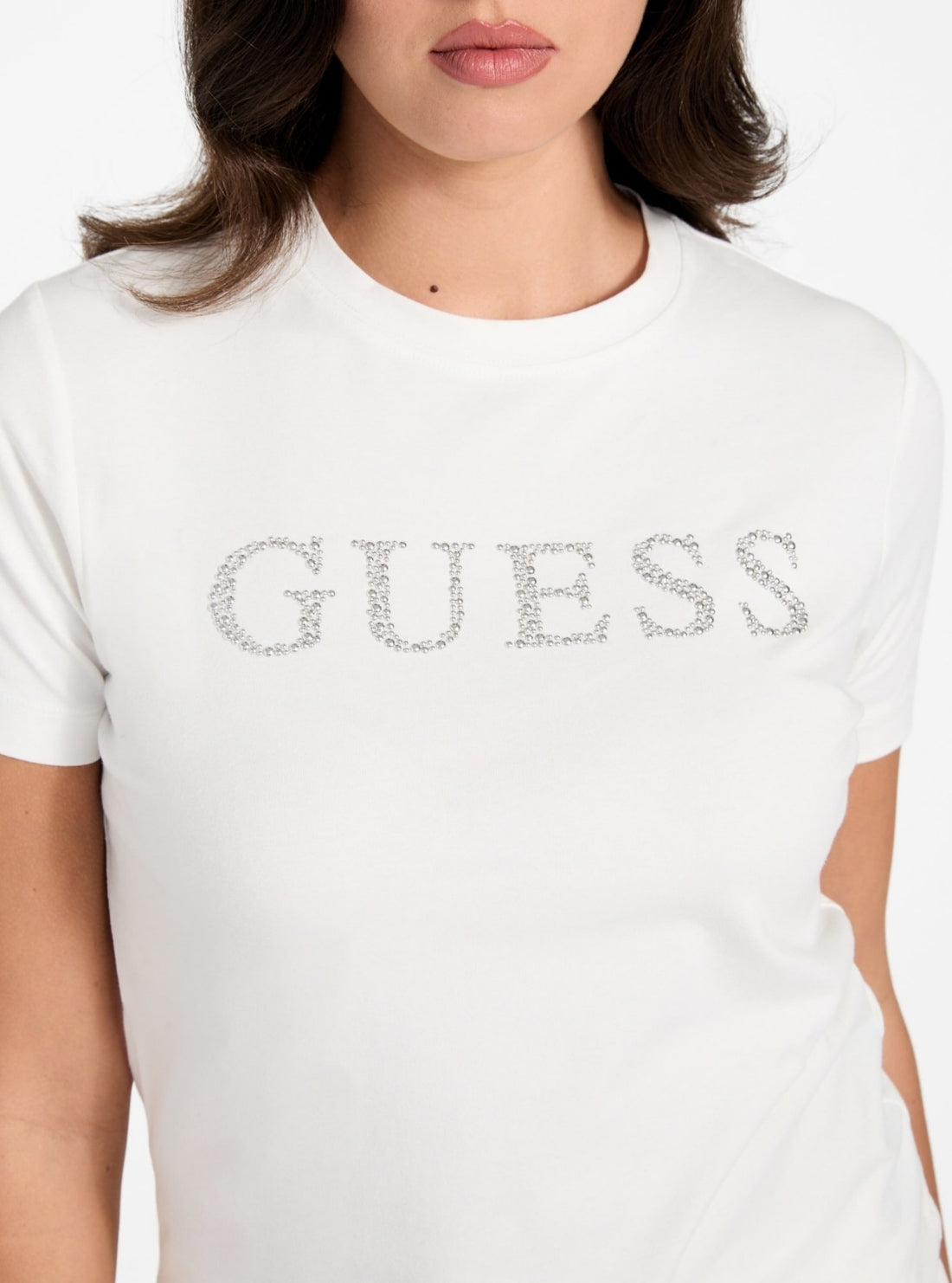 GUESS Womens Eco White Octavia Rhinestone T-Shirt V6RI20J1314 Detail View