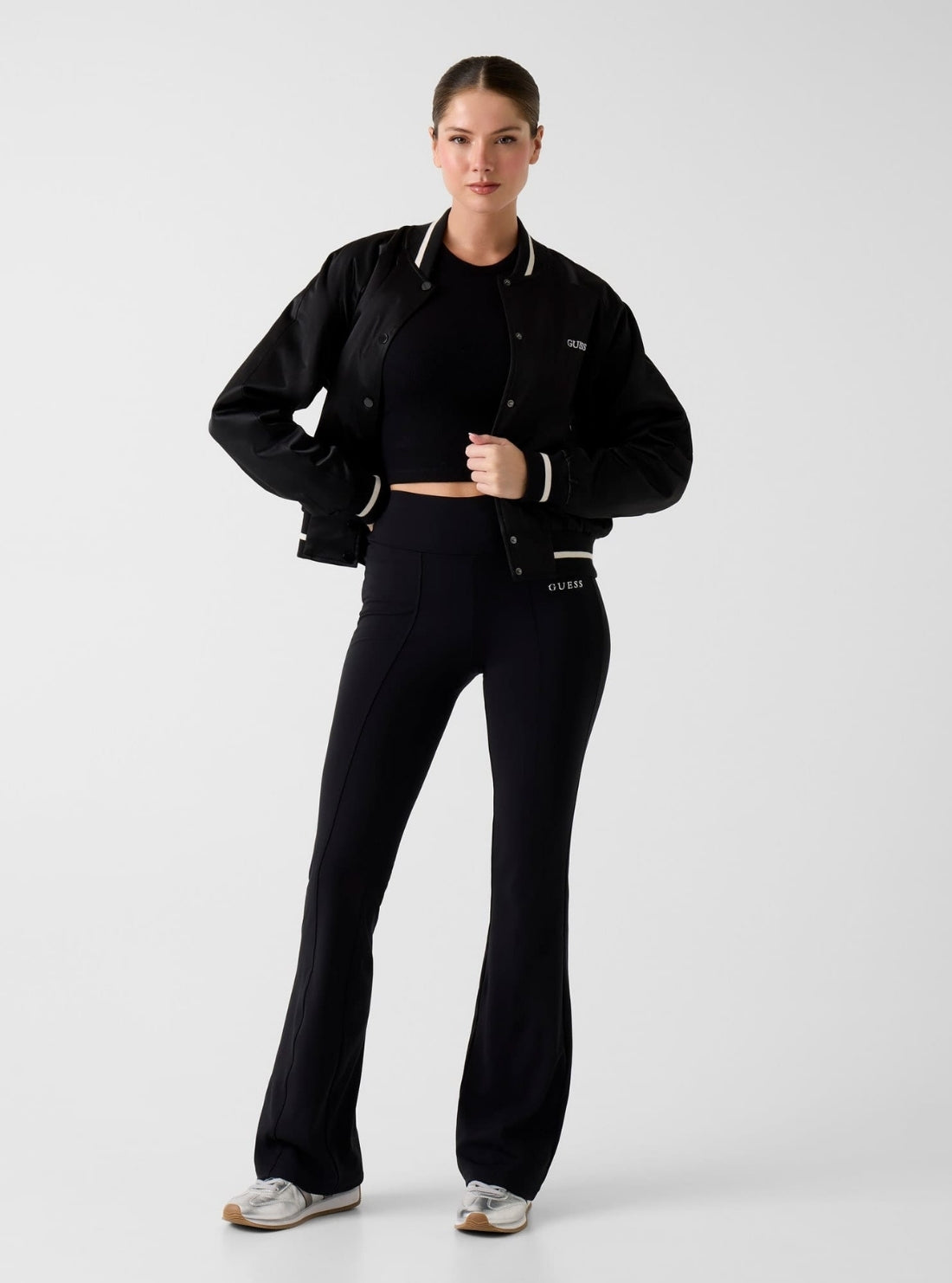 GUESS Womens Black Tamara Bomber Jacket V6RL02WL022 Full View