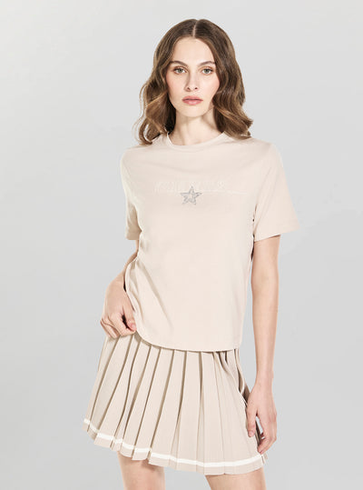 GUESS Womens Beige Agena Active T-Shirt V6YI05K4272 Front View