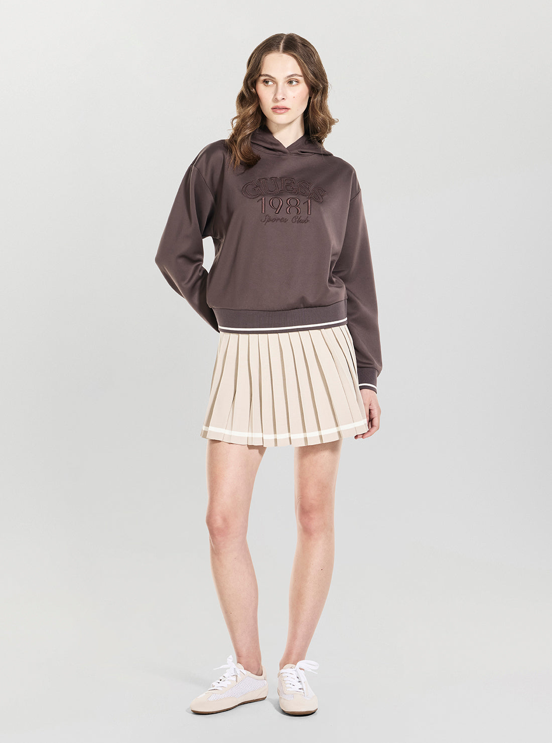 GUESS Womens Brown Hoshi Hoodie Active Sweatshirt V6YQ08K4288 Full View