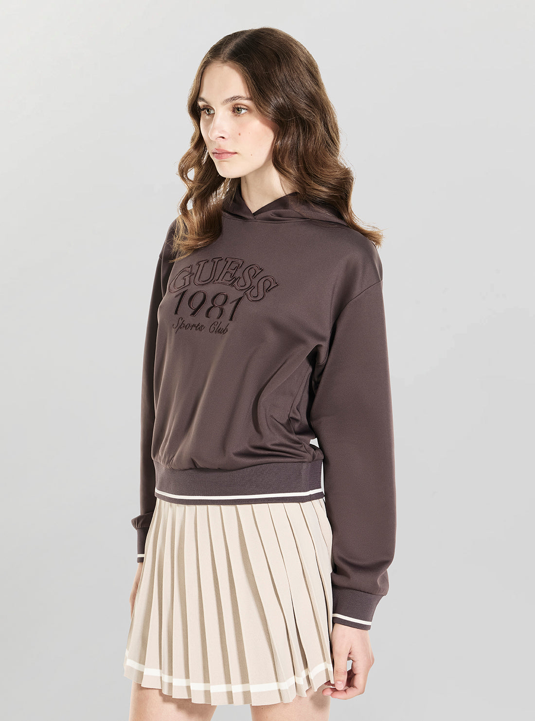 GUESS Womens Brown Hoshi Hoodie Active Sweatshirt V6YQ08K4288 Side View