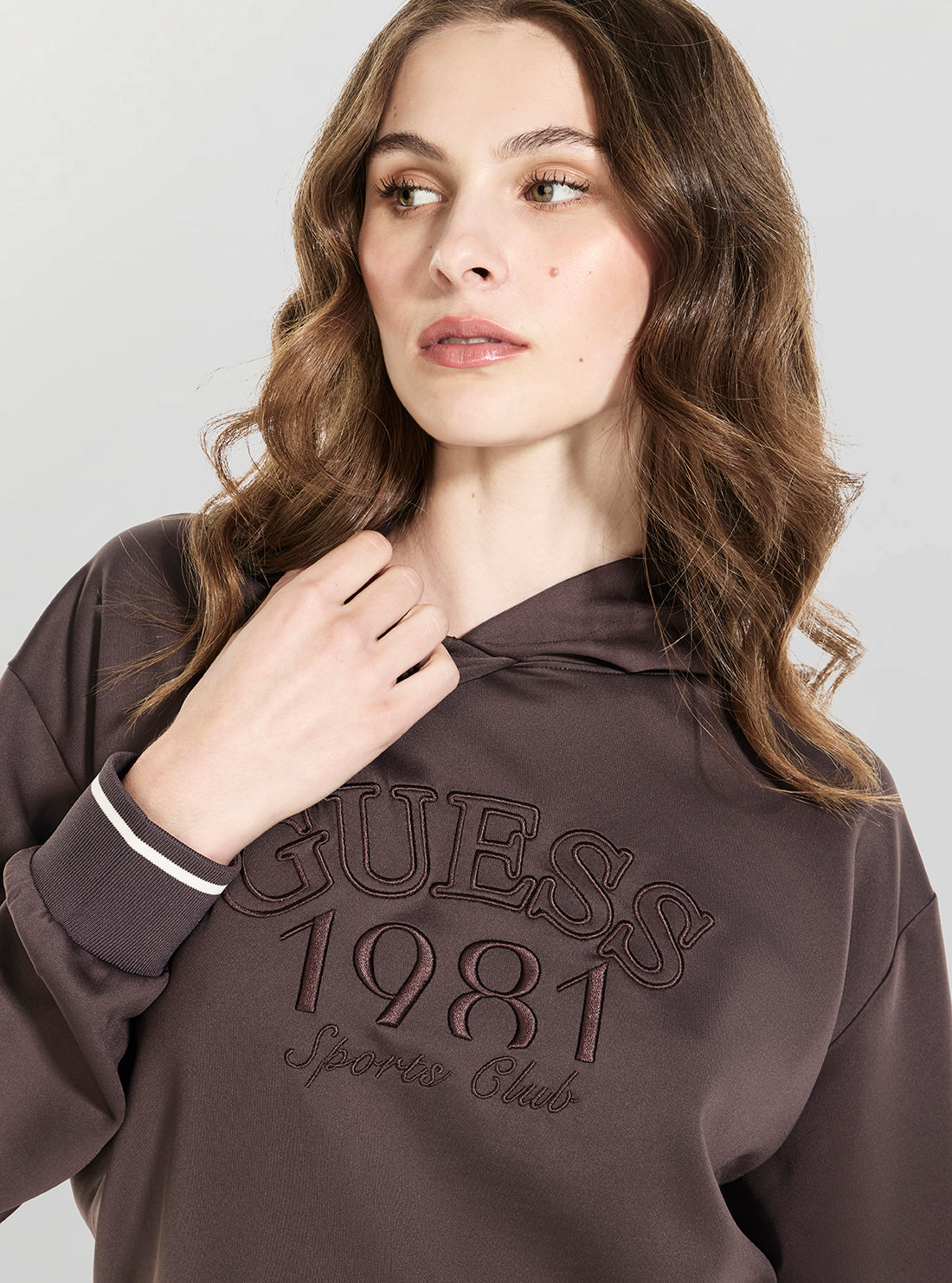 GUESS Womens Brown Hoshi Hoodie Active Sweatshirt V6YQ08K4288 Detail View