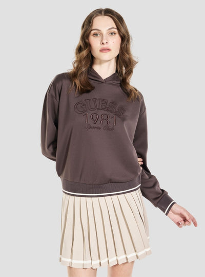 GUESS Womens Brown Hoshi Hoodie Active Sweatshirt V6YQ08K4288 Front View