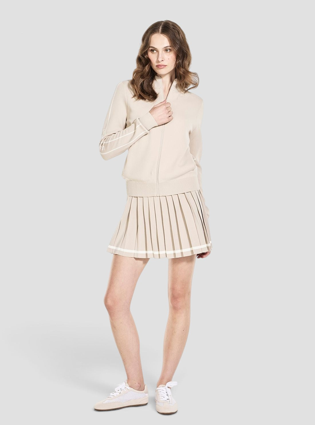 GUESS Womens Beige Meissa Full Zip Active Sweater V6YR01Z0943 Full View