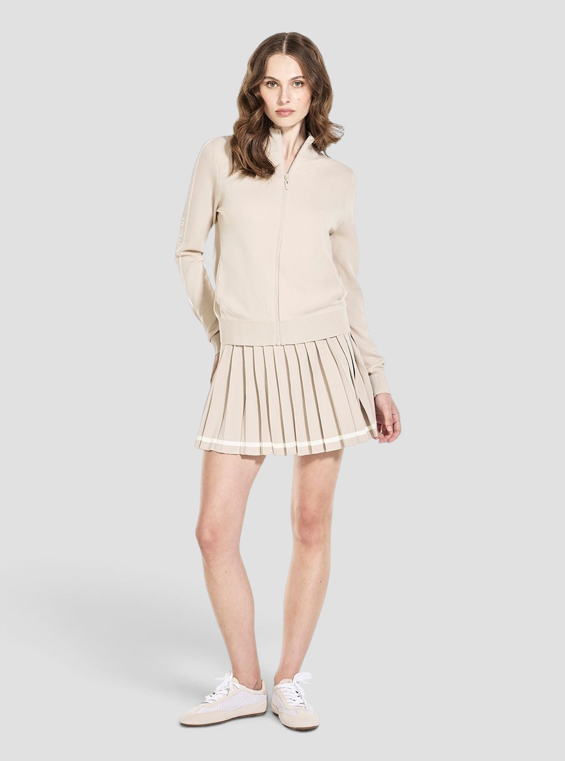 GUESS Womens Beige Meissa Full Zip Active Sweater V6YR01Z0943 Full View