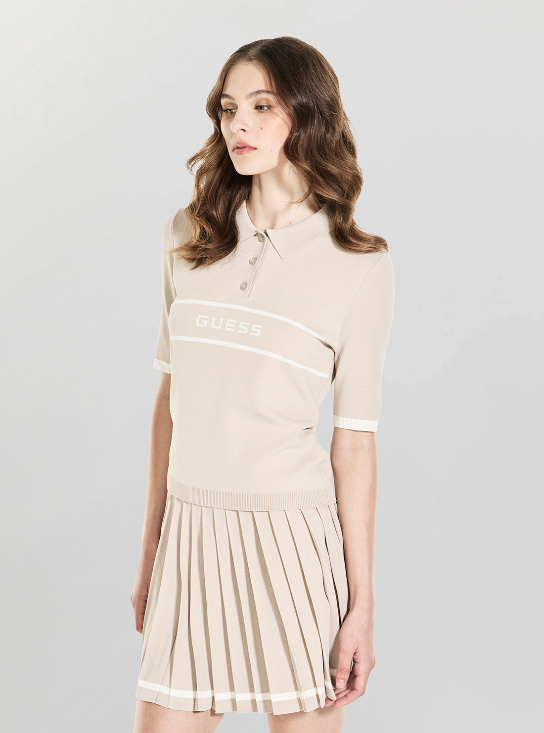 GUESS Womens Beige Meissa Polo Active Sweater V6YR02Z0944 Side View