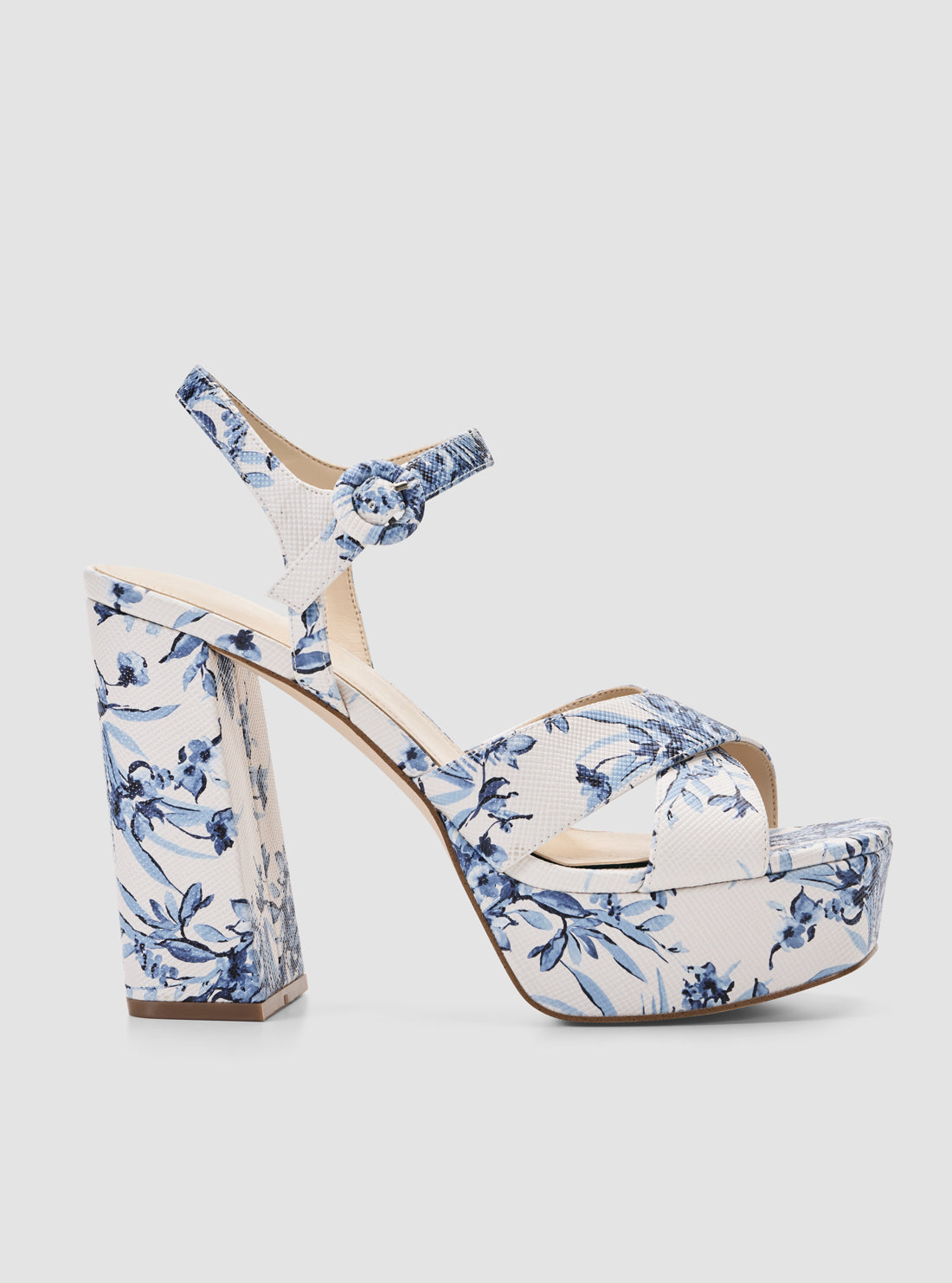 GUESS Womens Blue Floral Vallenn Platform Heels VALLENN Side View