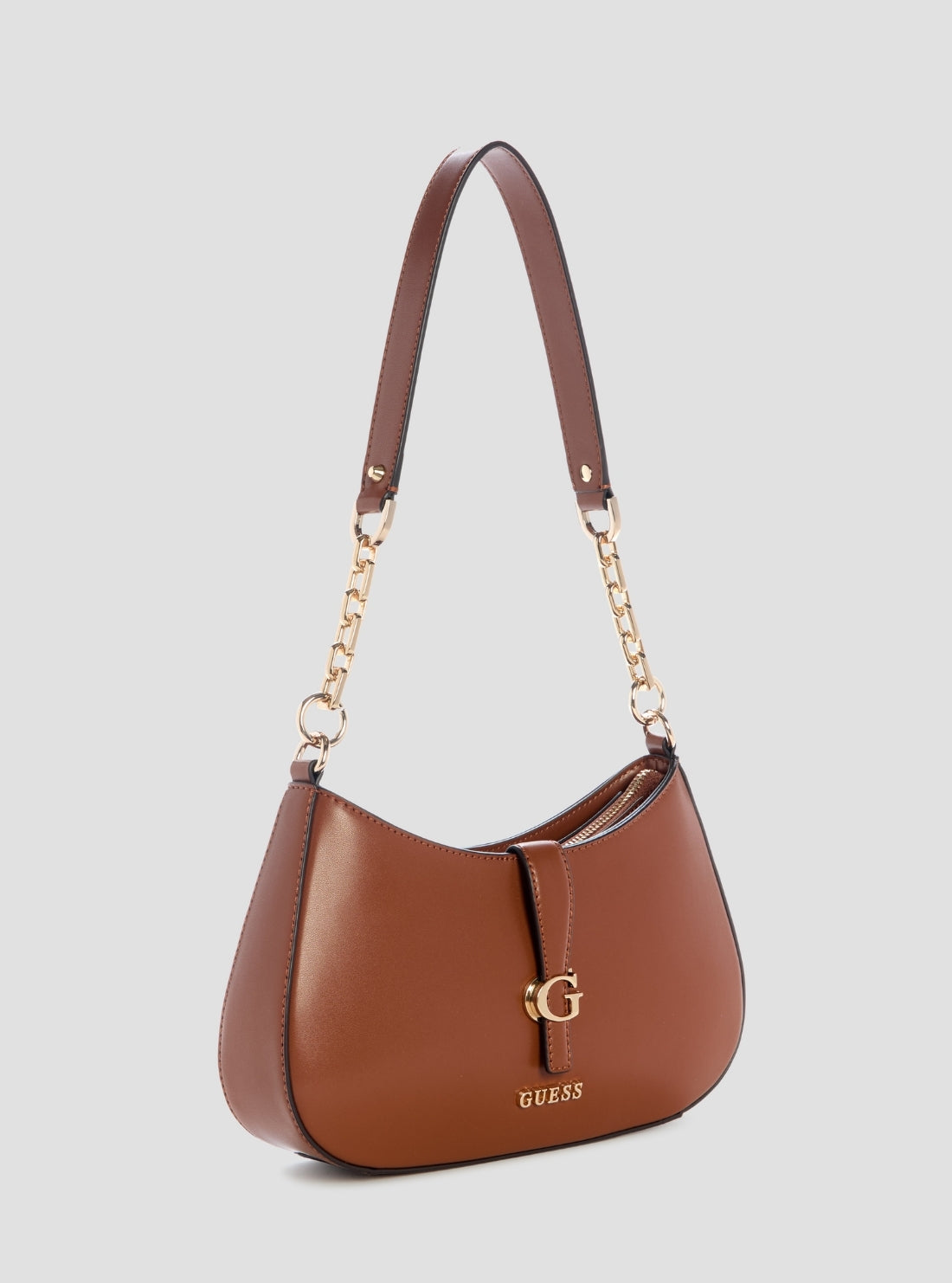 GUESS Womens Brown Carrie Top Zip Shoulder Bag VG989618 Front Side View