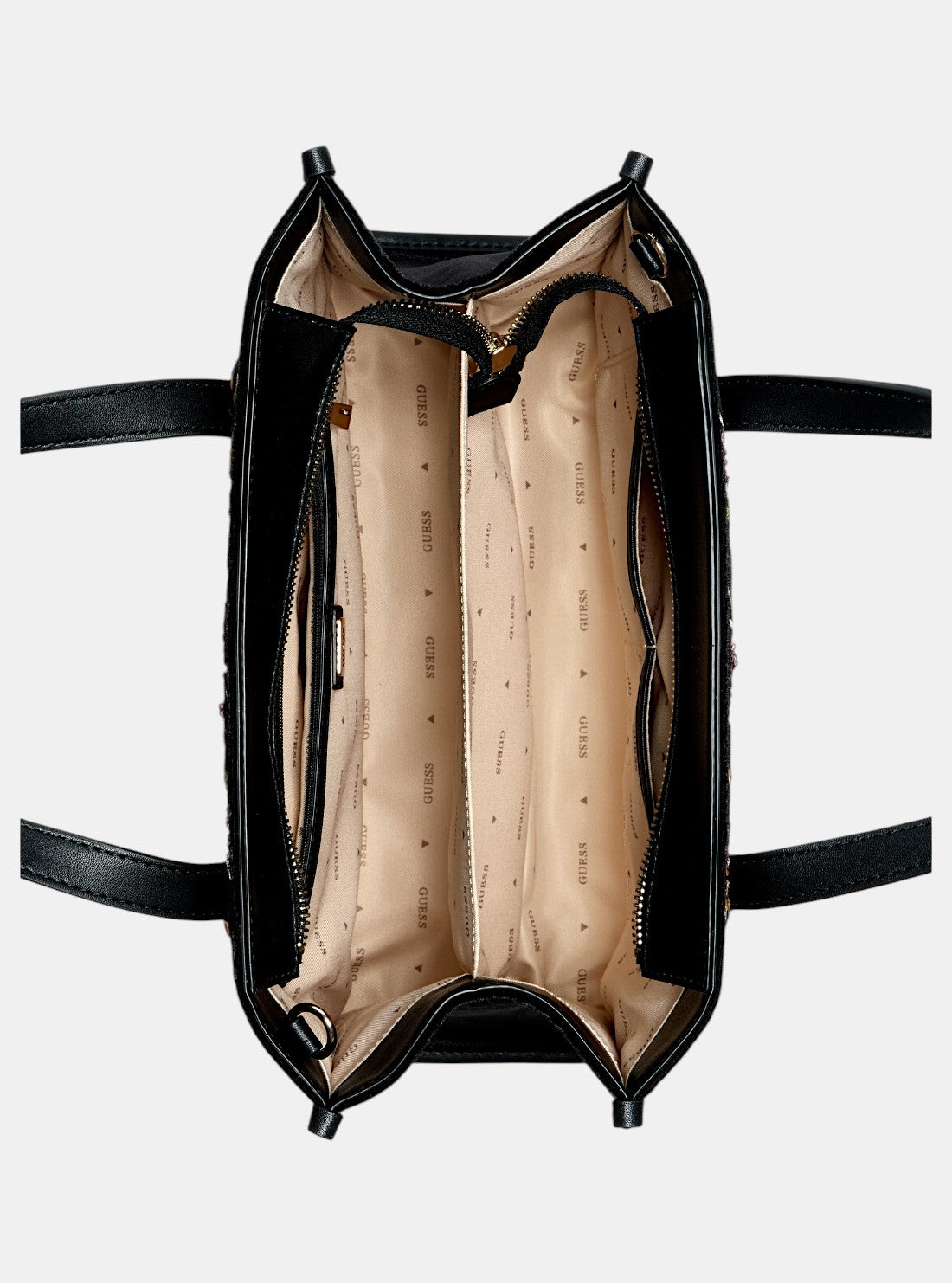 GUESS Womens Black Multi Zalina Double Compartment Tote Bag VT935022 Inside View