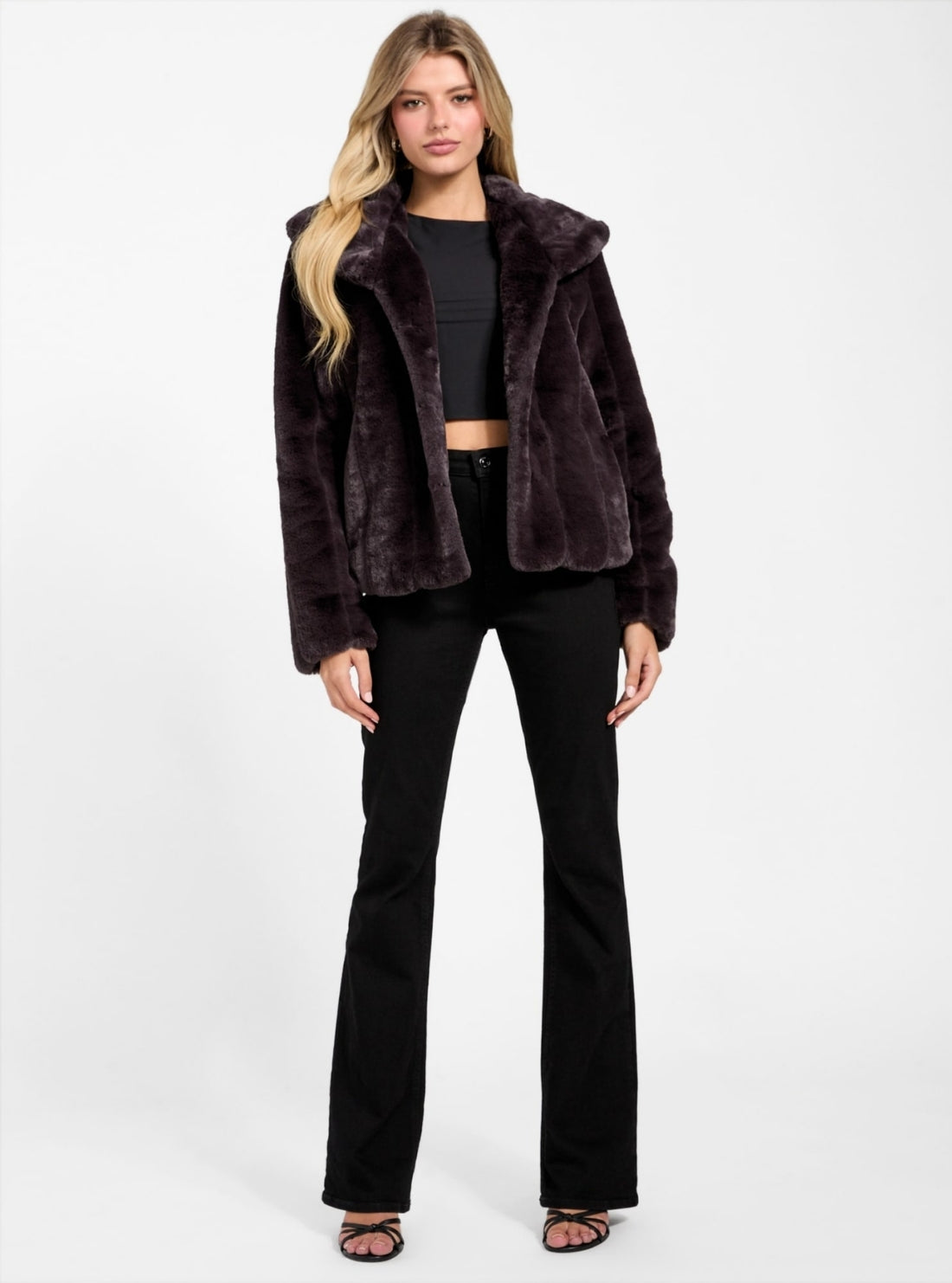 GUESS Womens Brown Sophy Faux-Fur Jacket W0BL0NWDCH0 Full View