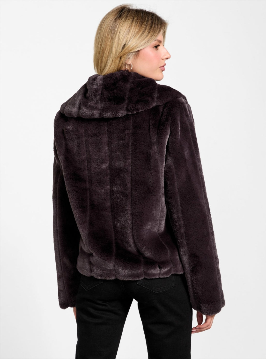 GUESS Womens Brown Sophy Faux-Fur Jacket W0BL0NWDCH0 Back View