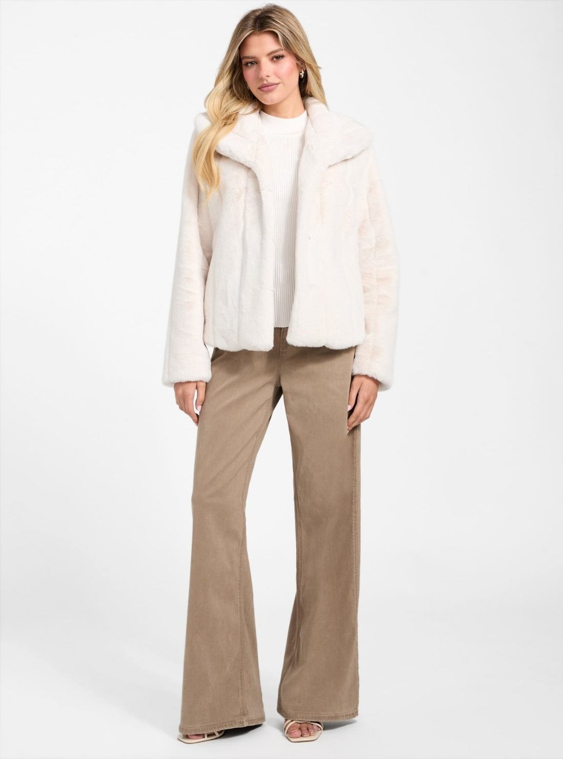 GUESS Womens White Sophy Faux-Fur Jacket W0BL0NWDCH0 Full View