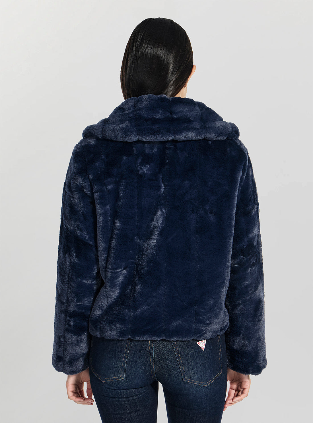 GUESS Womens Blue Sophy Faux Fur Jacket W0BL0NWDCH0 Back View