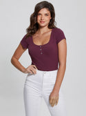 Eco Purple Karlee Jewel Henley T-Shirt | GUESS Women's Apparel | front view