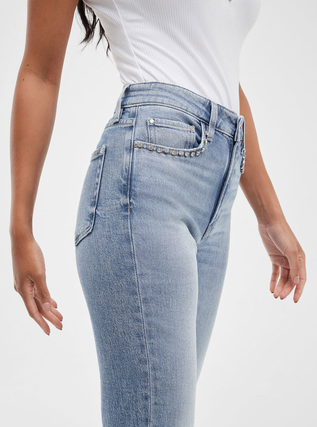 Eco Light Blue Girly Embellished Denim Jeans | GUESS Women's Denim | Detail view