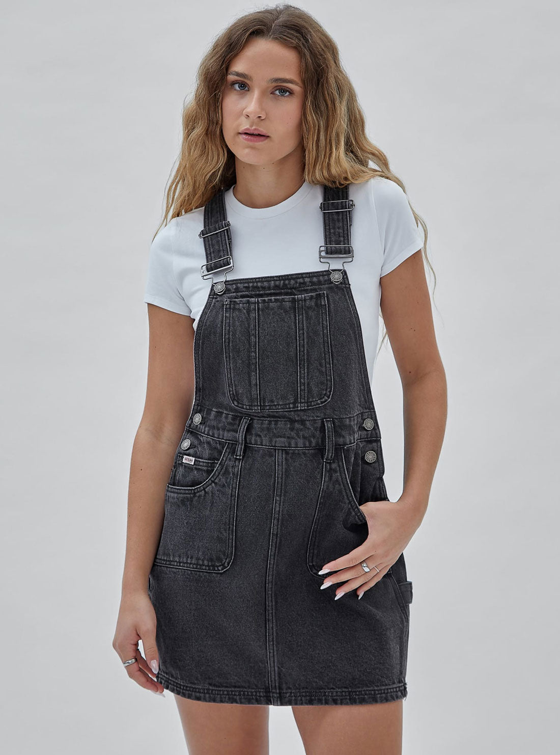 Guess Originals Black Overall Dress | GUESS Women's Apparel | front view