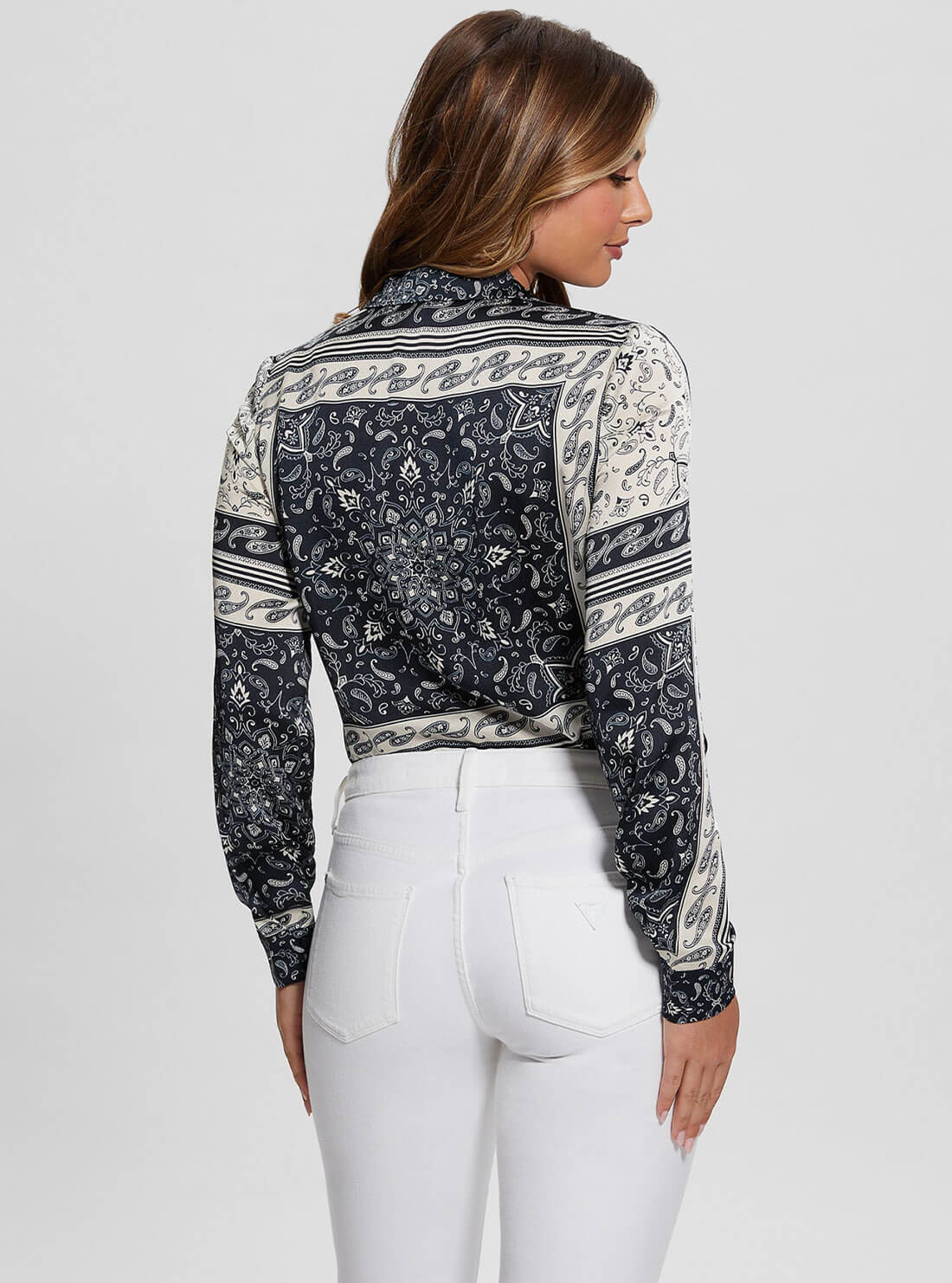 Blue and White Georgie Bandana Print Shirt  | GUESS Women's Apparel | back view