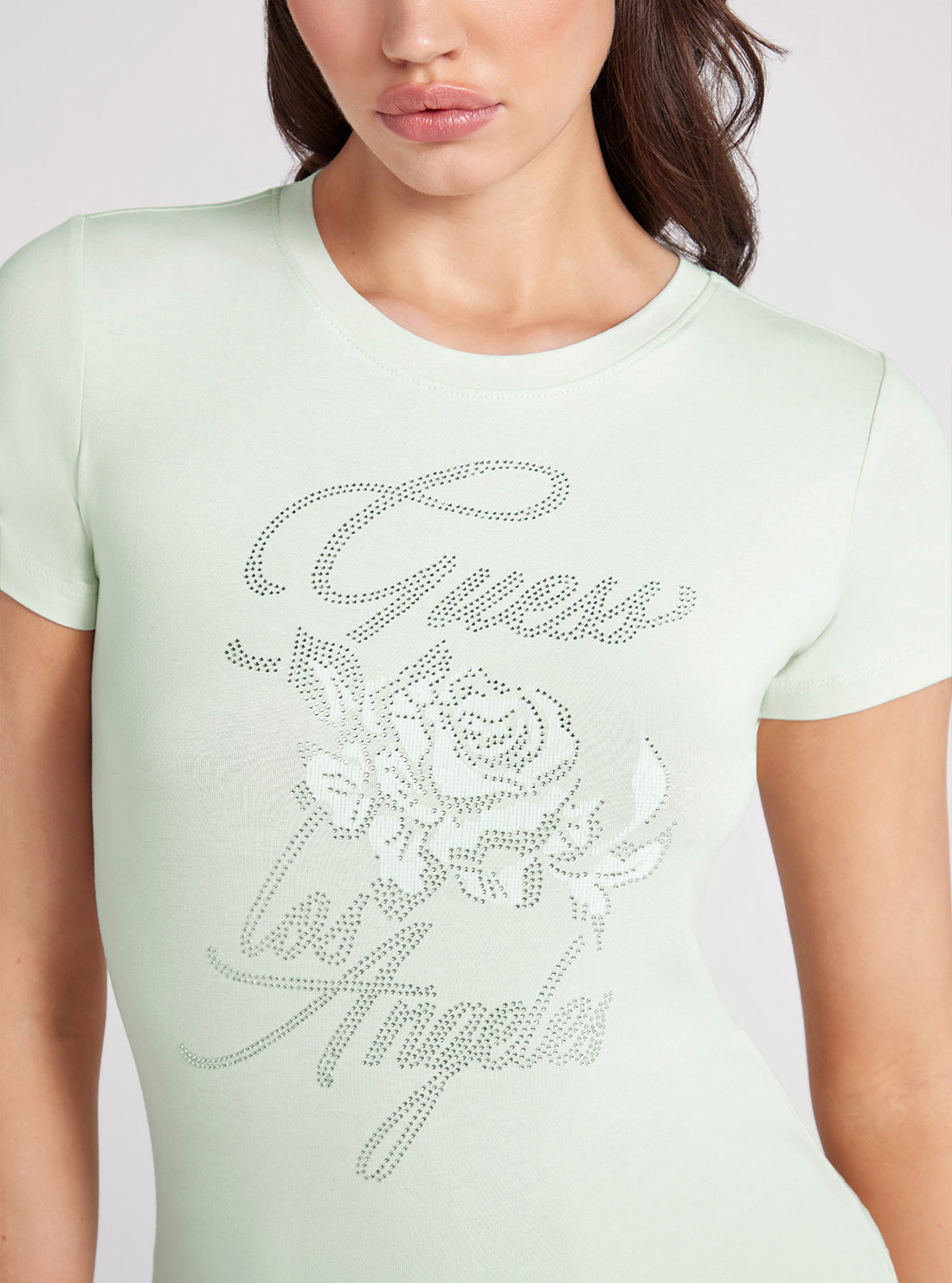 Mint Green Rhinestone Rose T-Shirt | GUESS Women's Apparel | detail view