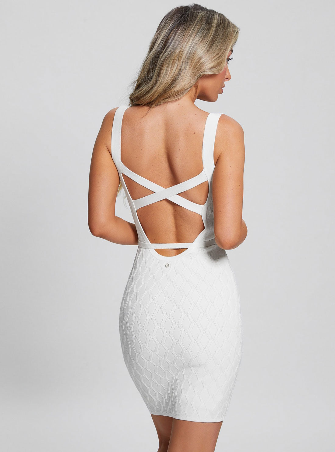 White Diamond Genna Knit Dress | GUESS Women's Apparel | back view
