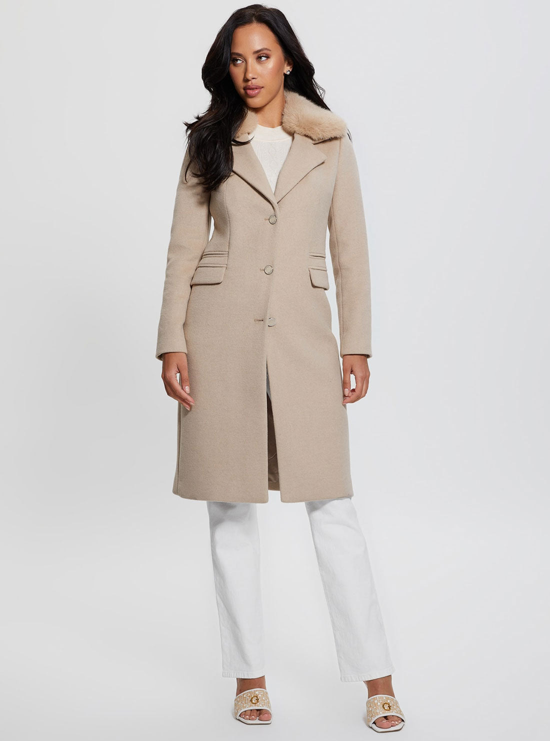 GUESS Eco Beige New Laurence Coat full view