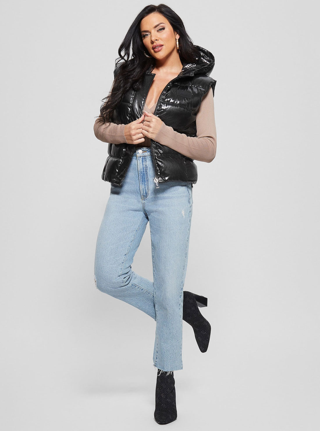 Eco Black Noemi Puffer Vest | GUESS Women's Apparel | full view
