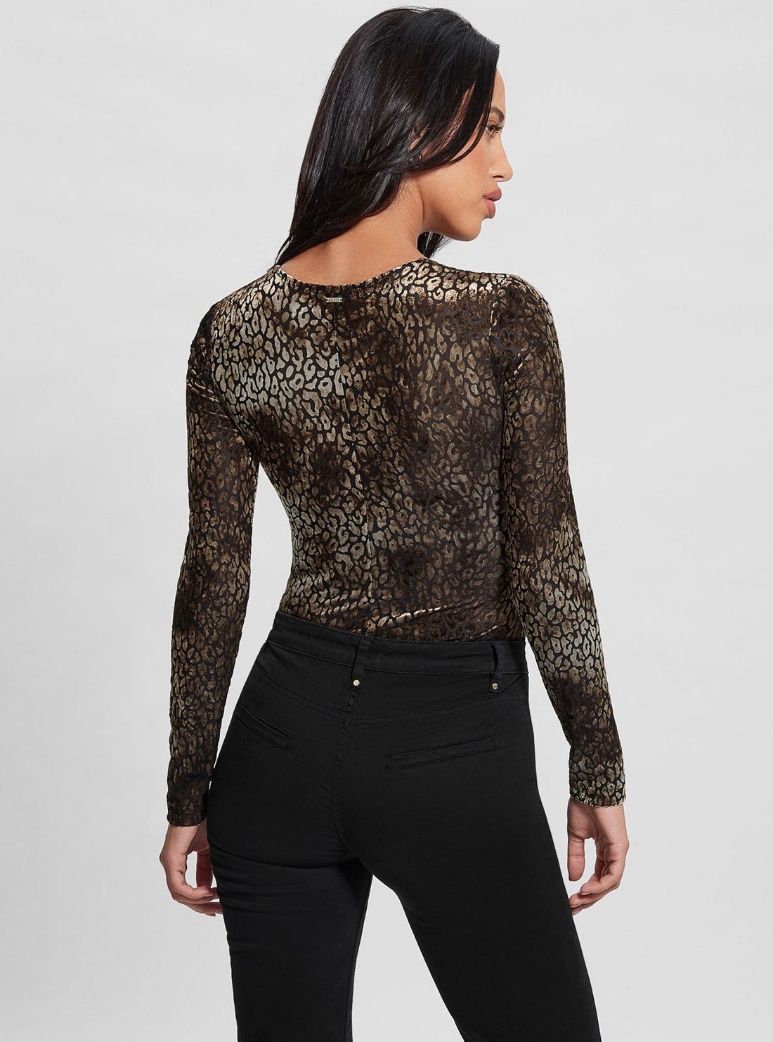 Dark Brown Belinda Velvet Print Top | GUESS Women's Apparel | back view