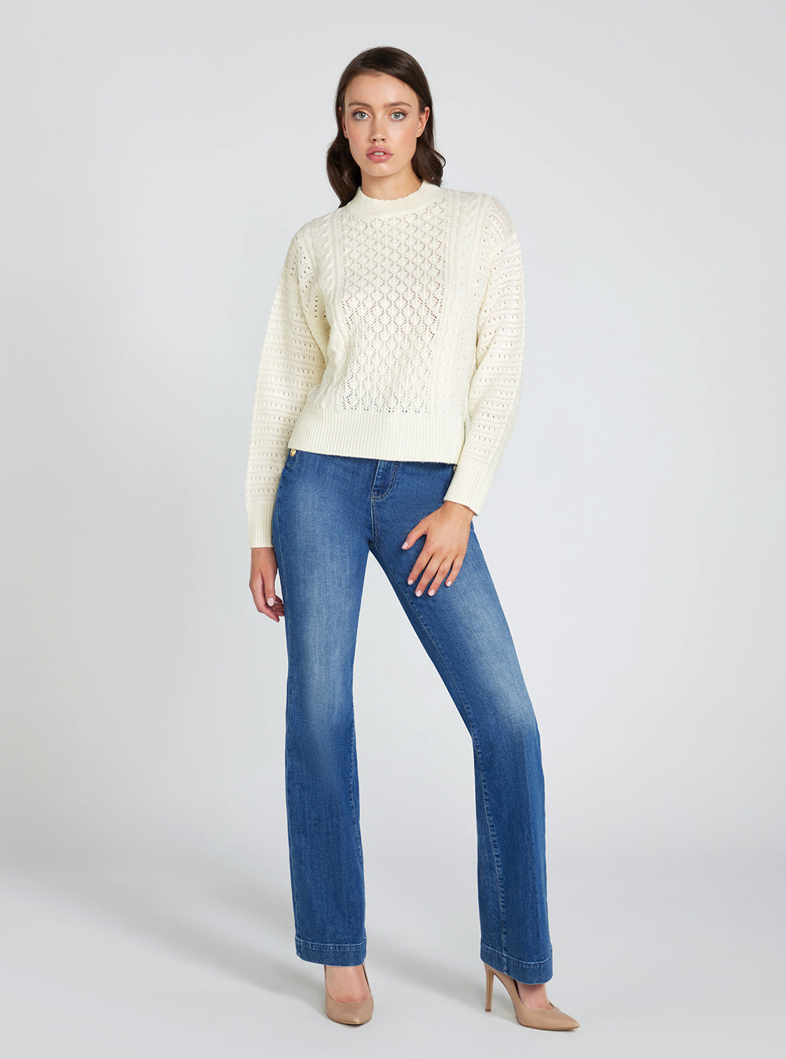 GUESS Cream White Long Sleeve Edwige Sweater full view