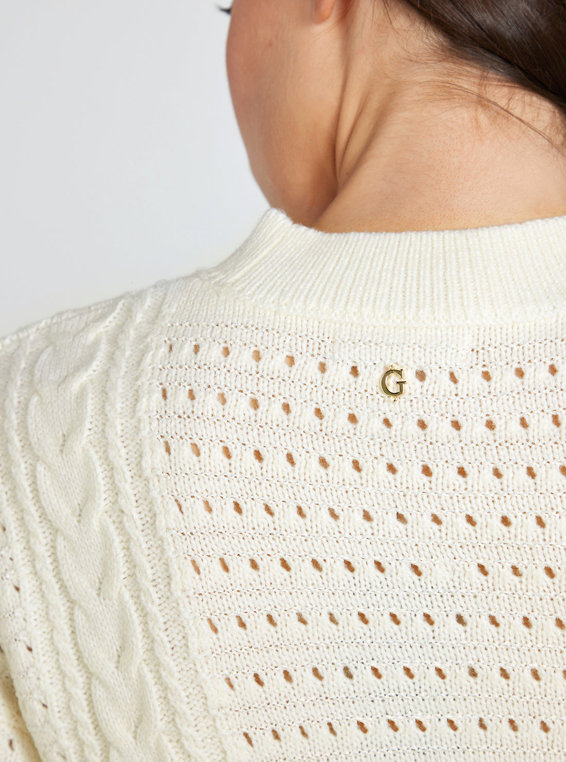 GUESS Cream White Long Sleeve Edwige Sweater detail view