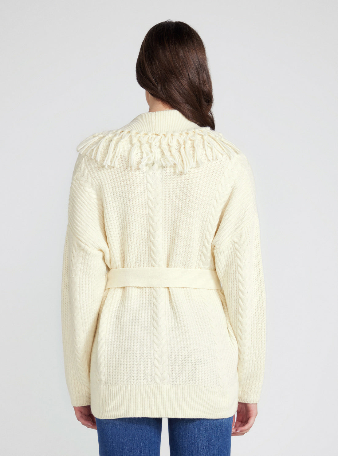 GUESS Cream White Long Sleeve Cardigan Sweater back view