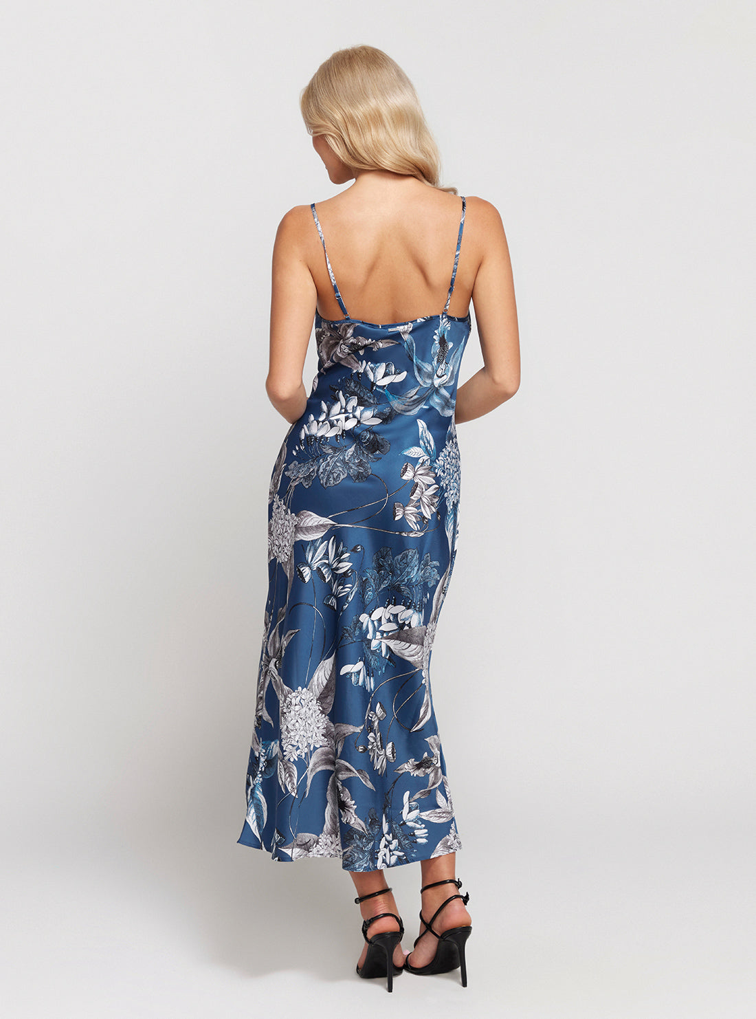 GUESS Blue Floral Print Akilina Maxi Dress back view
