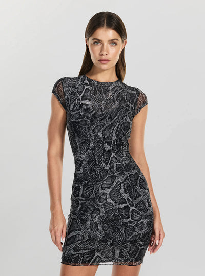 GUESS Womens Eco Grey Skin Print Aida Mini Dress W3GK89KBAH2 Front View