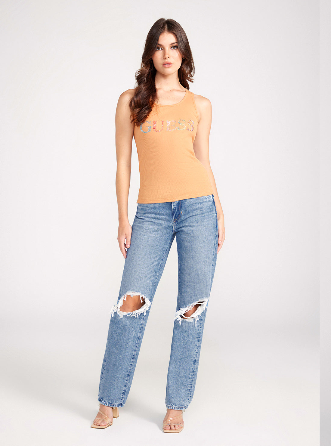 GUESS Beige Colourful Logo Tank Top full view