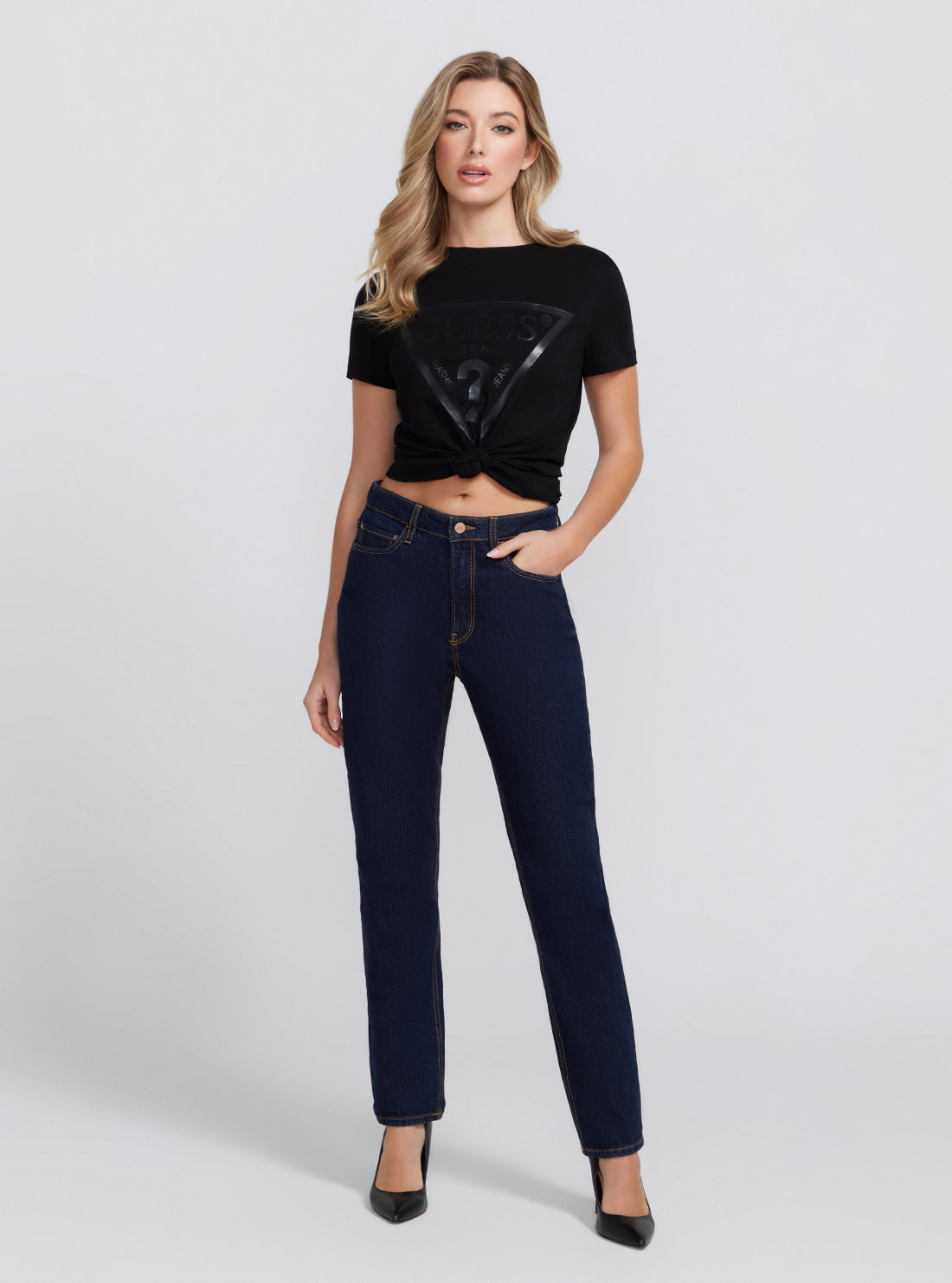 Eco Girly Mid-Rise Denim Jeans in Dark Blue