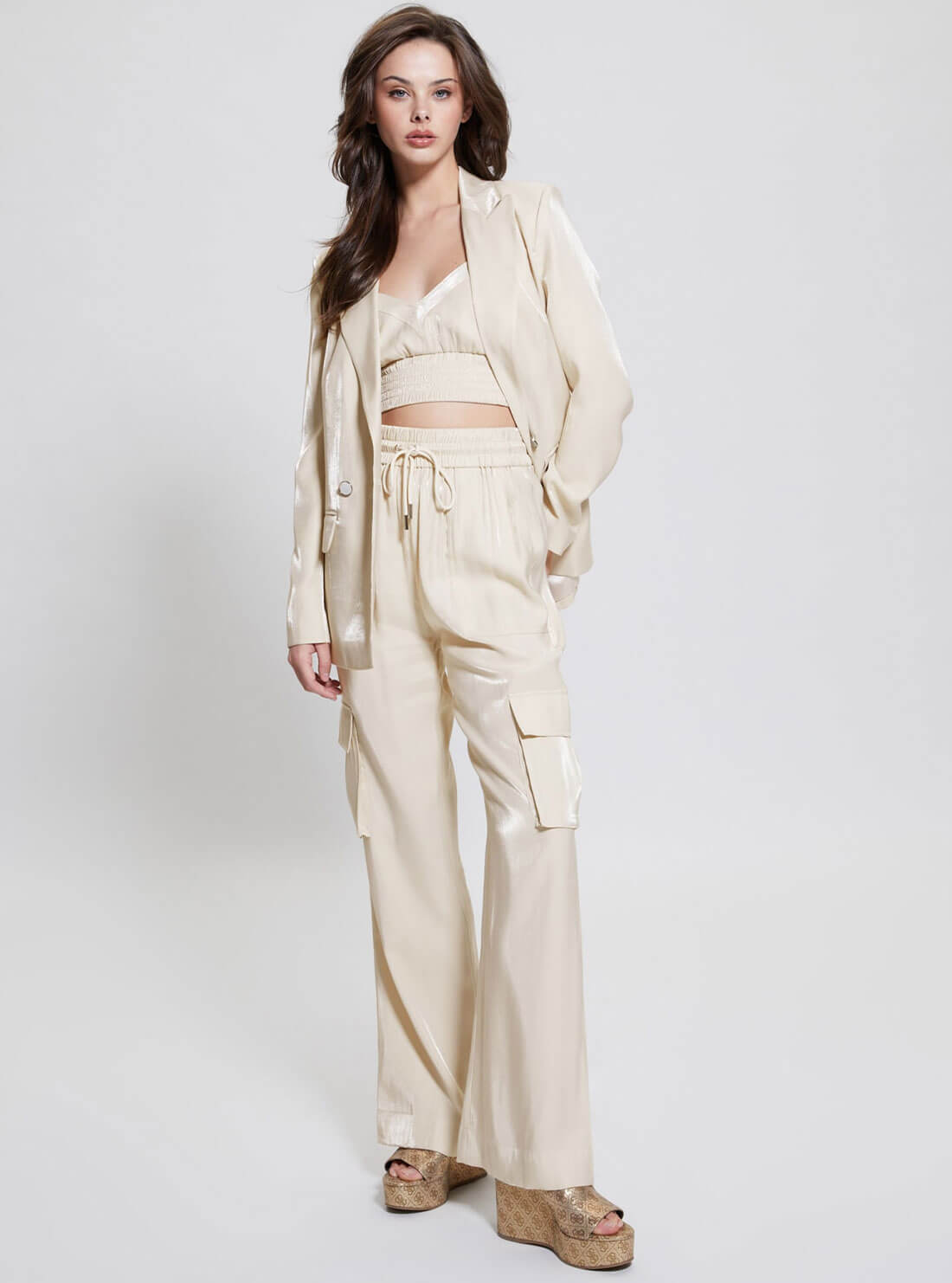 Eco Champagne Adriana Blazer Jacket | GUESS Women's Apparel | full view