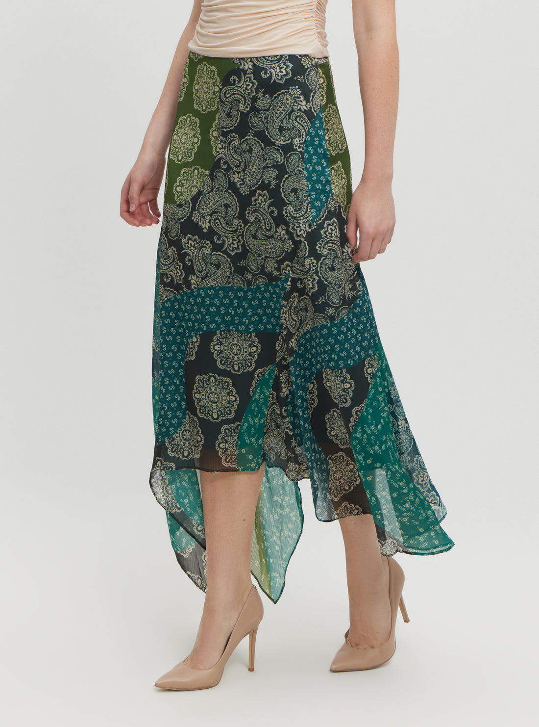 Green Gene Chiffon Midi Skirt
