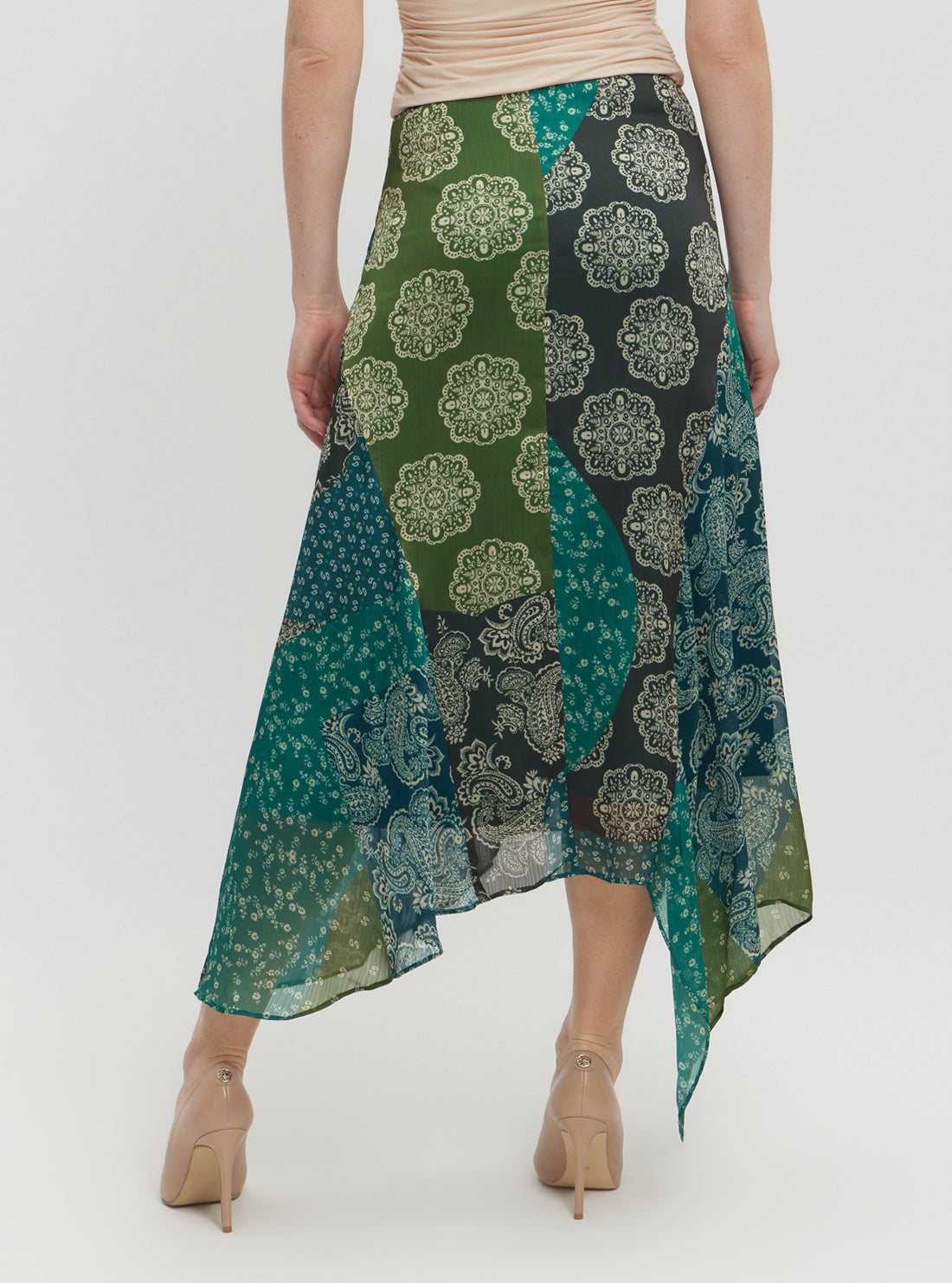 Green Gene Chiffon Midi Skirt