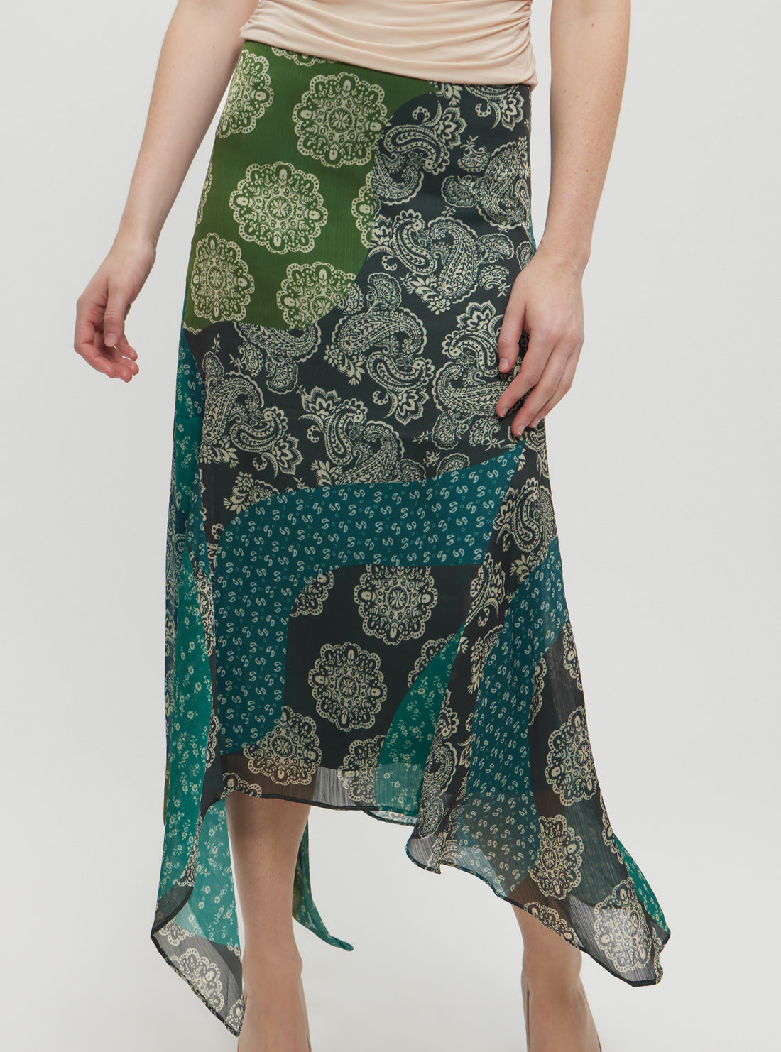 Green Gene Chiffon Midi Skirt