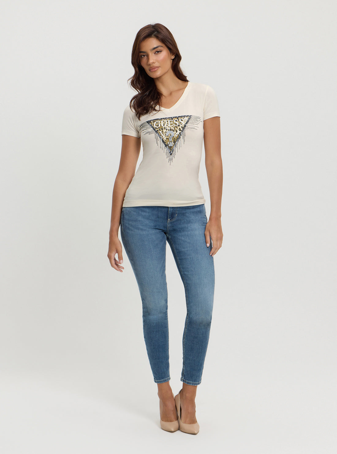Beige Triangle Tiger Print T-Shirt