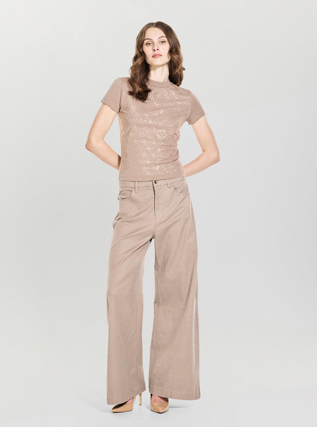 Eco Silk Taupe Bellagio Wide Leg Pants
