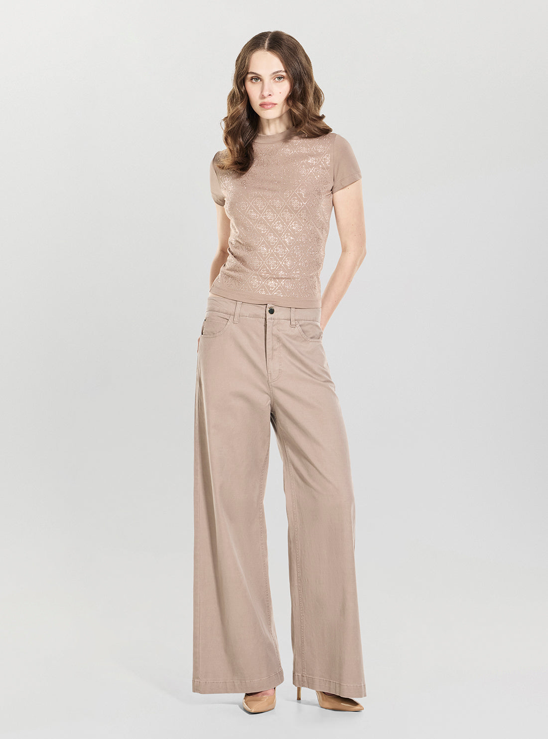Eco Silk Taupe Bellagio Wide Leg Pants