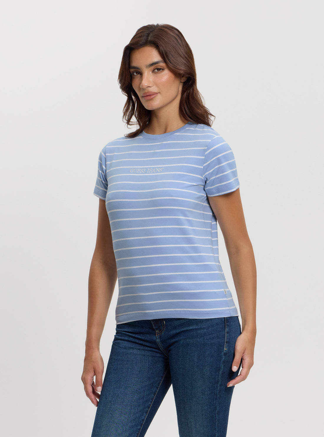 Guess Jeans Blue Striped Script T-Shirt