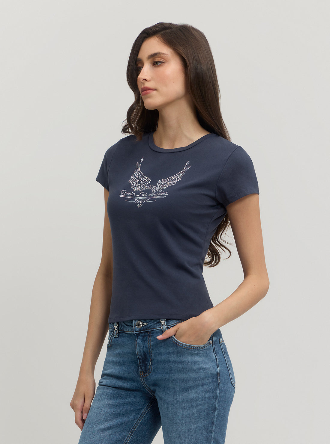 Navy Short Sleeve Studded Wings Logo T-Shirt