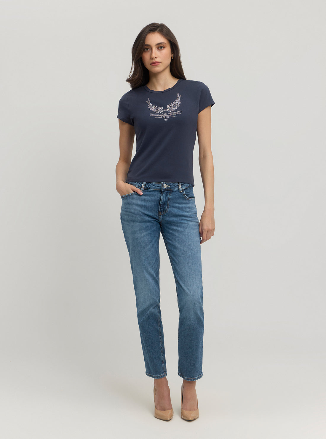Navy Short Sleeve Studded Wings Logo T-Shirt