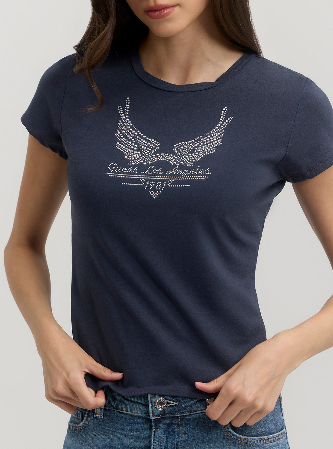 Navy Short Sleeve Studded Wings Logo T-Shirt