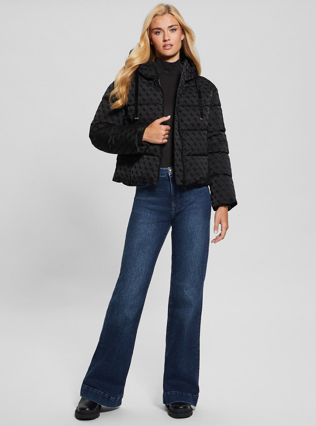 Black Logo Daisy Puffer Jacket