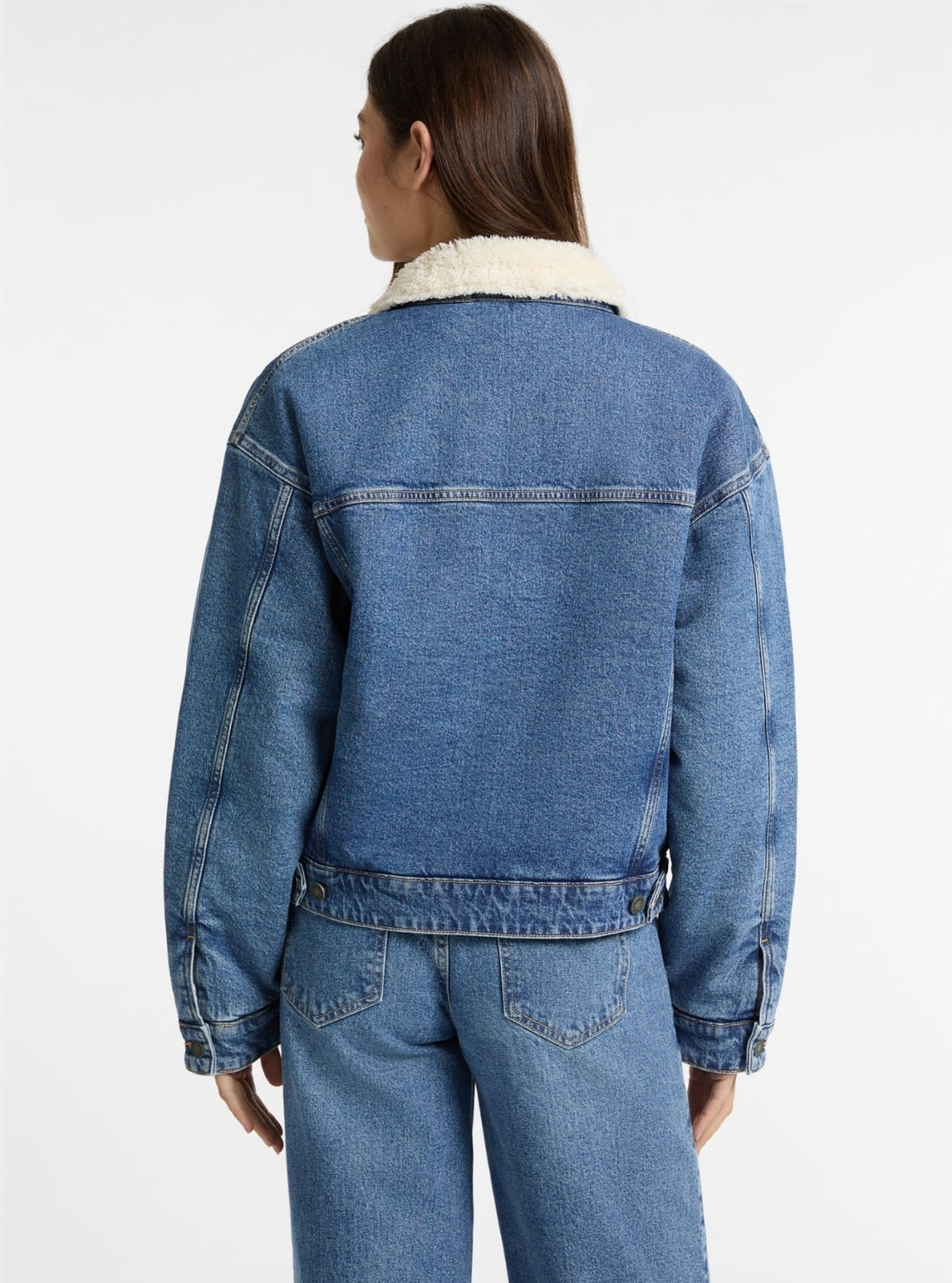 Guess Jeans Blue Oversized Teddy Jacket W4BN64D5CC3 Back VIew